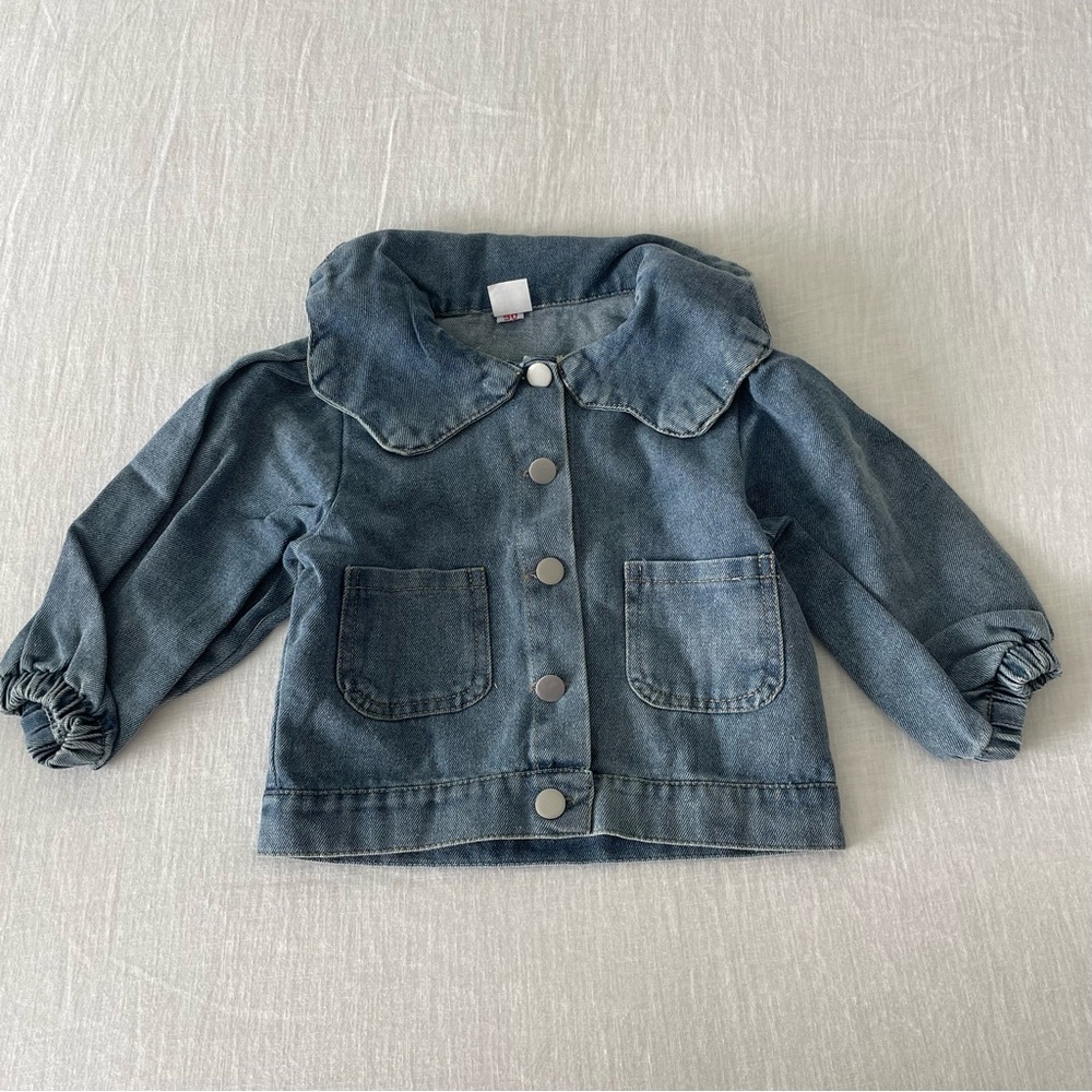 Toddler girl Denim Jacket with wavy collar and bubble sleeves